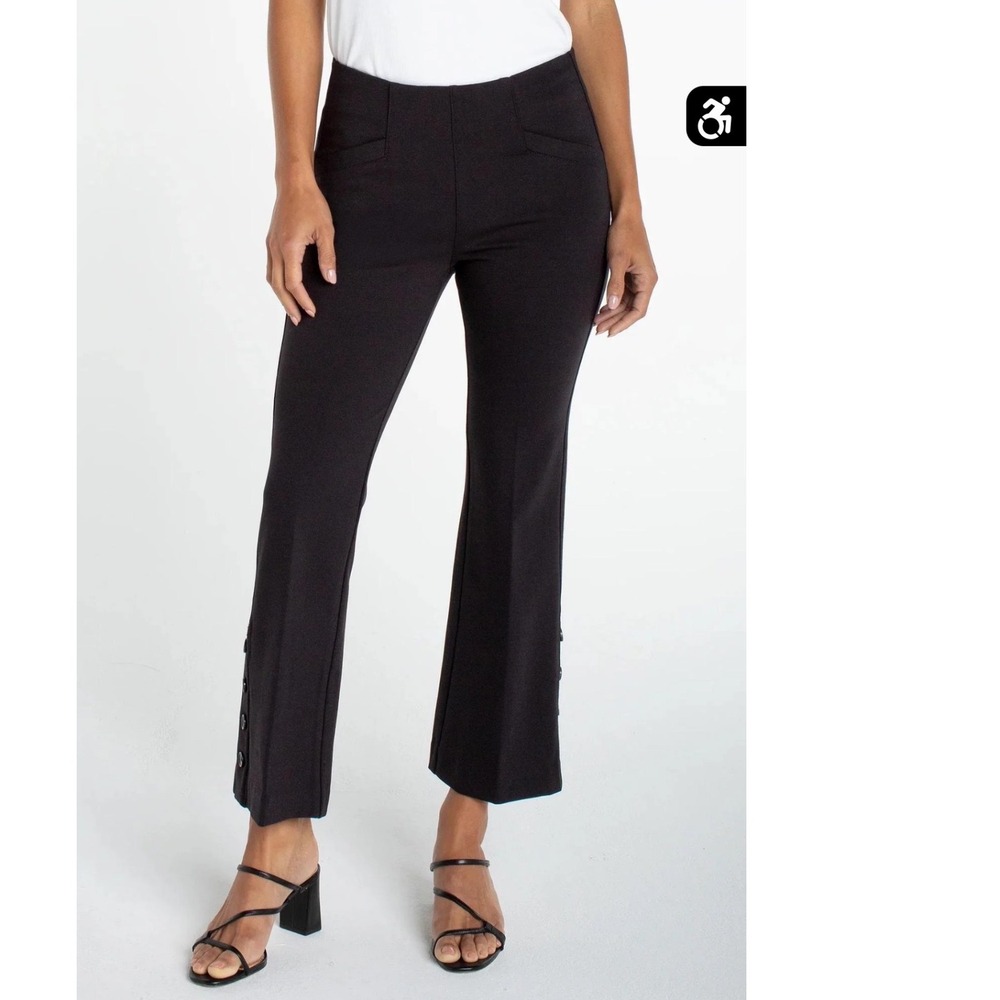 Liverpool Stella Kick Flare Women 14/32 Black Button Hem Pull On Trousers